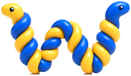 The wend logo: two snakes, one blue and one yellow, twisted into a W